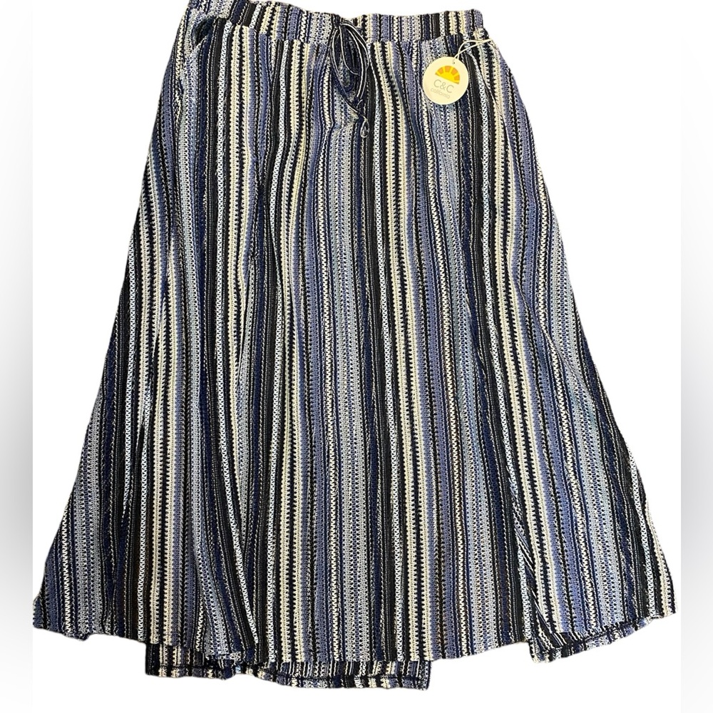 C & C California Blue Striped Open Knit Long Skirt Swim Cover Up X-Large NWT‎ - Picture 2 of 7